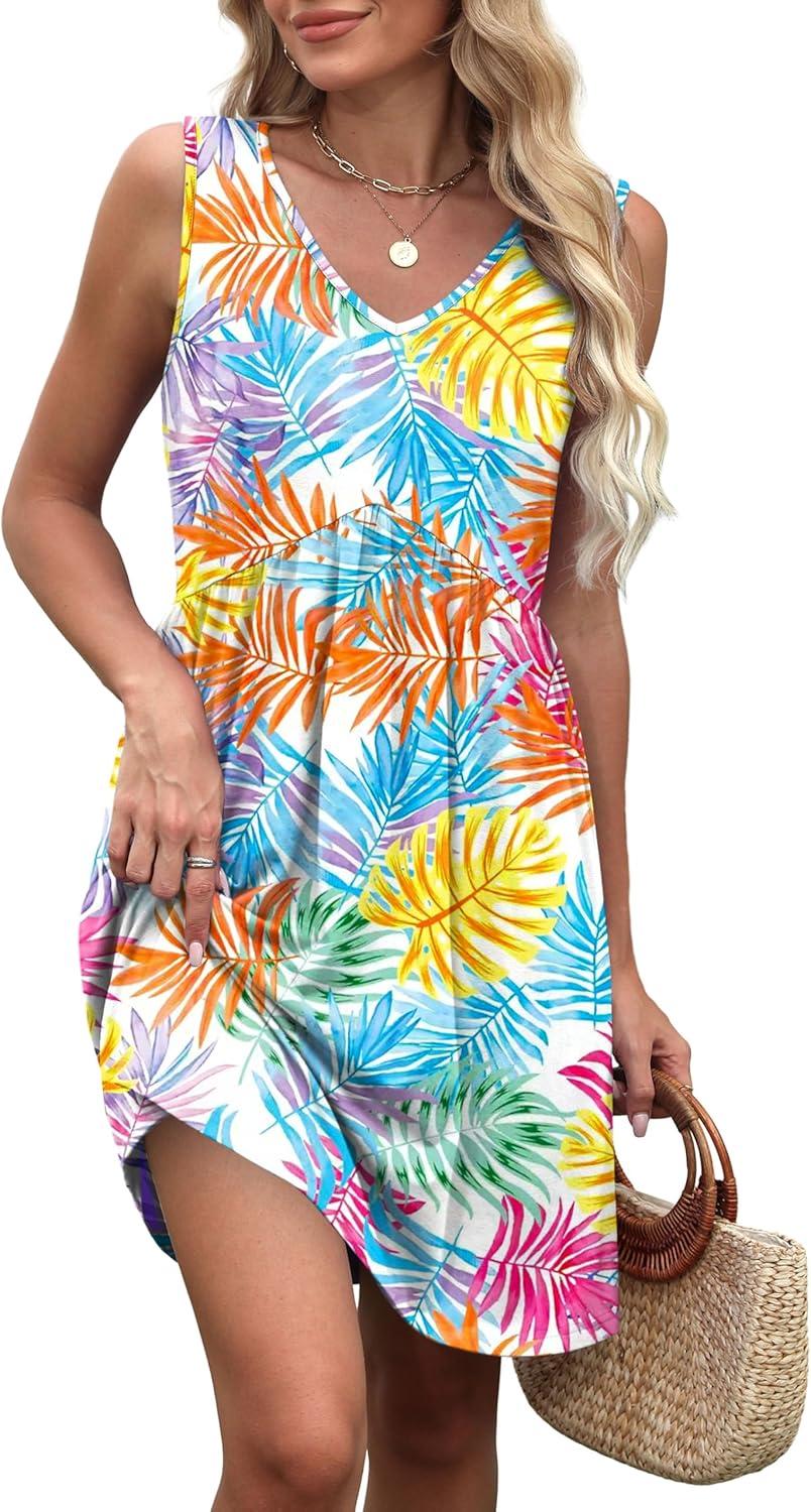 imageXIEERDUO Summer Dresses for Women 2025 Casual Classy Dress V Neck Swimsuit Coverups Fashion ClothingColorful Leaf
