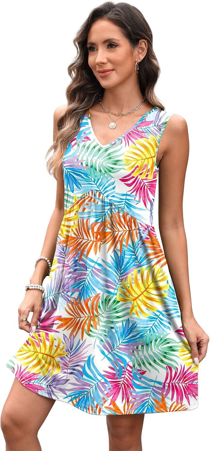 imageXIEERDUO Summer Dresses for Women 2025 Casual Classy Dress V Neck Swimsuit Coverups Fashion ClothingColorful Leaf