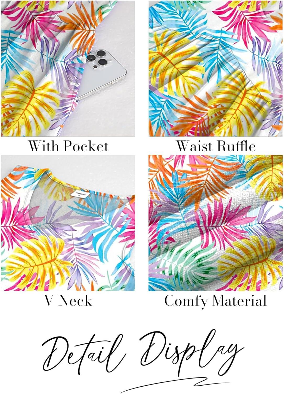 imageXIEERDUO Summer Dresses for Women 2025 Casual Classy Dress V Neck Swimsuit Coverups Fashion ClothingColorful Leaf