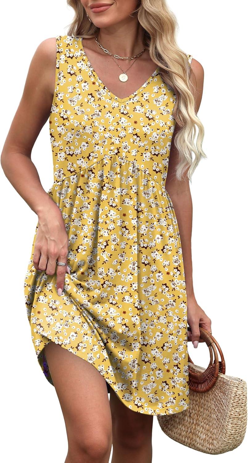 imageXIEERDUO Summer Dresses for Women 2025 Casual Classy Dress V Neck Swimsuit Coverups Fashion ClothingYellow Floral