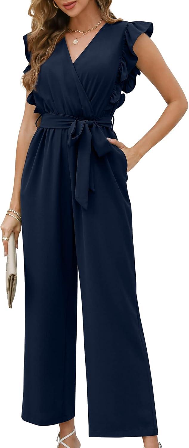imageXIEERDUO Womens Jumpsuits Belted High Waist Rompers For Women One Piece Casual Outfits04navy