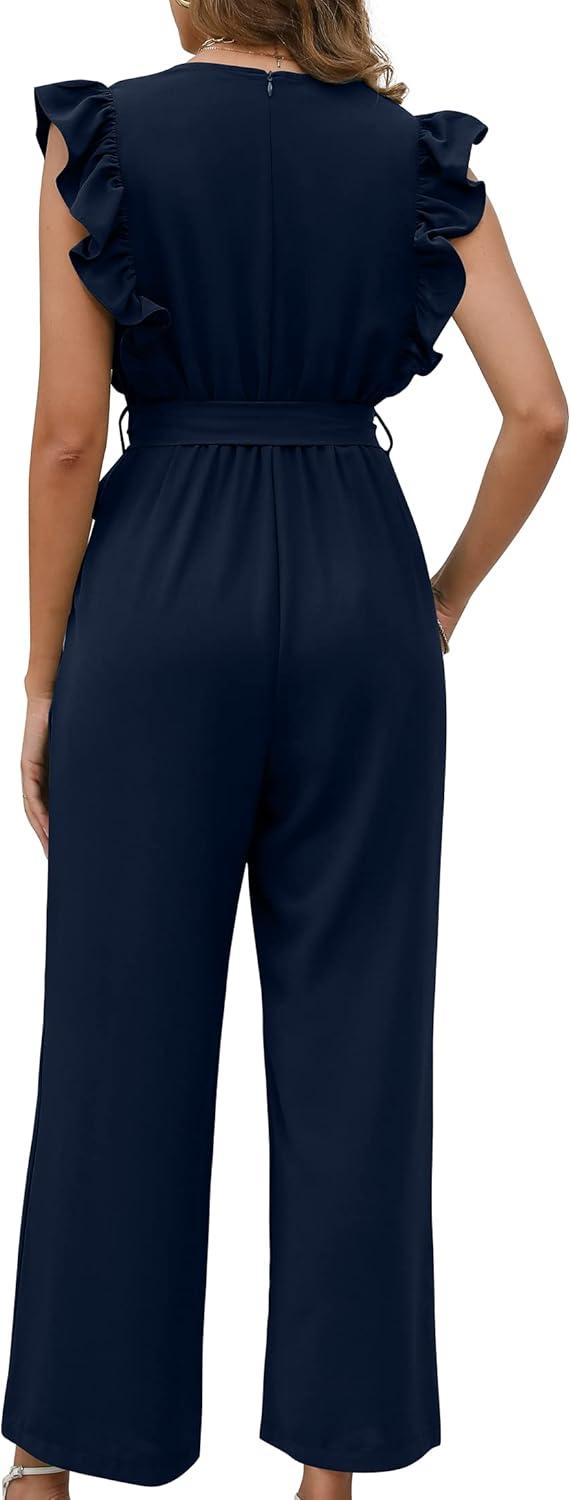 imageXIEERDUO Womens Jumpsuits Belted High Waist Rompers For Women One Piece Casual Outfits04navy