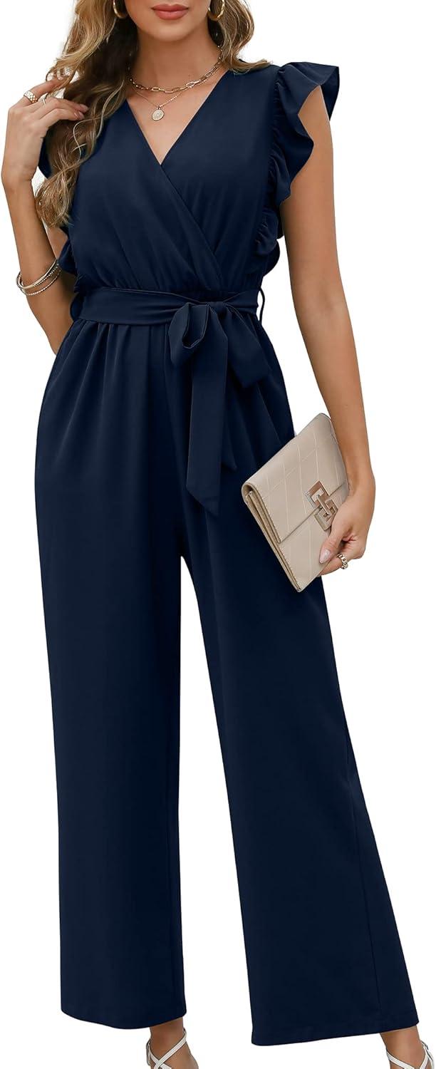 imageXIEERDUO Womens Jumpsuits Belted High Waist Rompers For Women One Piece Casual Outfits04navy