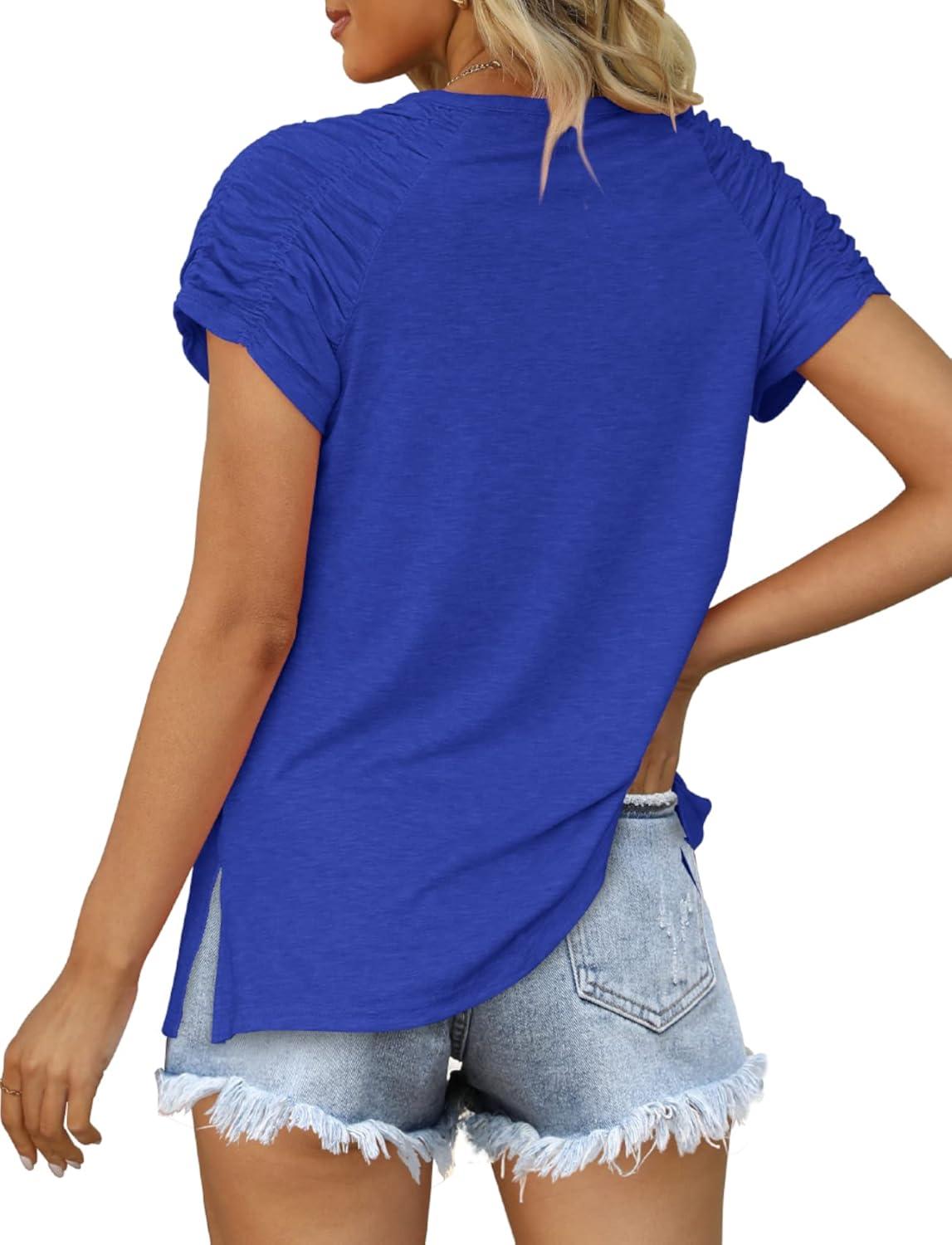 imageXIEERDUO Womens Summer Tops Casual V Neck T Shirts Short Sleeve Shirts Loose Fit Flowy02royal Blue