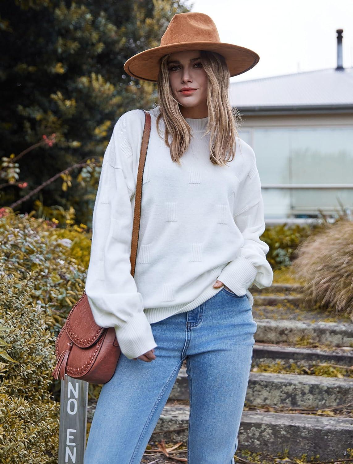 imageXIEERDUO Womens Sweaters Pullover Knit Sweater Turtleneck Long Sleeve Shirts Fall Fashion 2025White