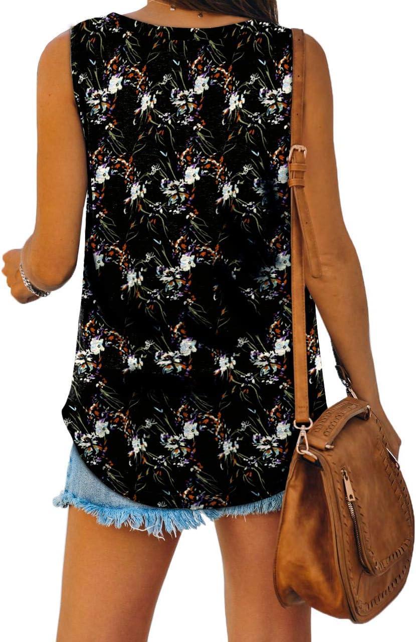 imageXIEERDUO Womens Tank Tops V Neck Basic Solid Color Casual Flowy Summer Sleeveless02black Floral