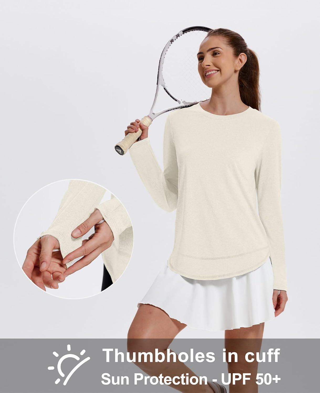 imageXIEERDUO Womens Workout Tops Long Sleeve Quick Dry UPF 50 Sun Protection Shirts for Hiking Running S3XL10 Cream White