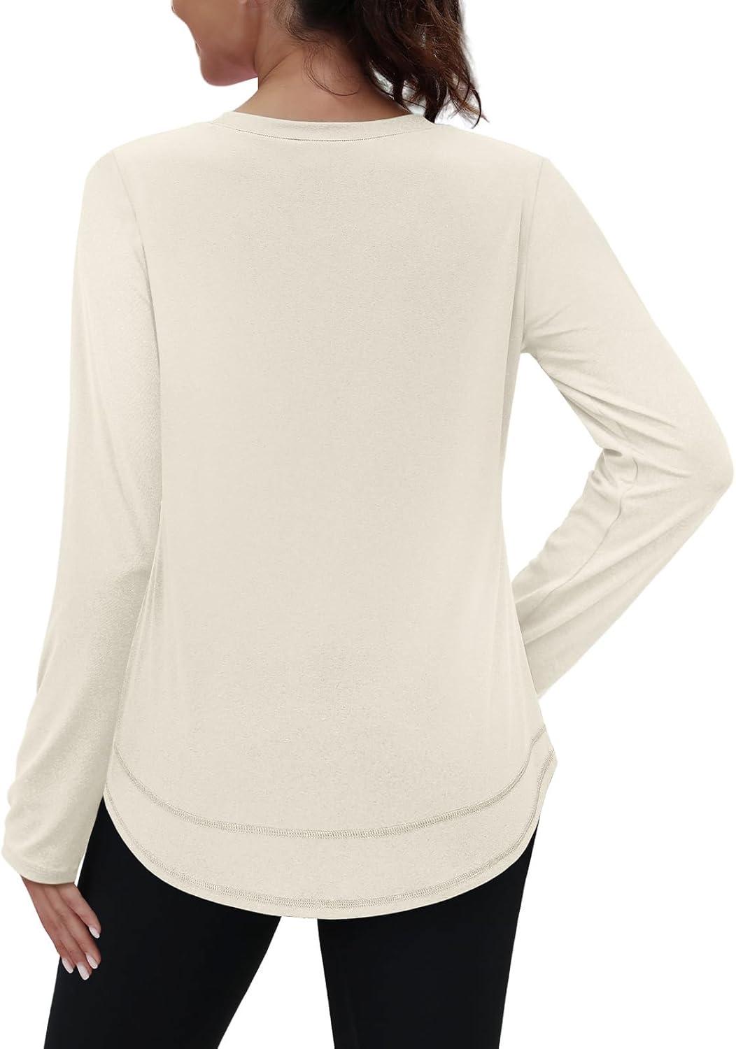 imageXIEERDUO Womens Workout Tops Long Sleeve Quick Dry UPF 50 Sun Protection Shirts for Hiking Running S3XL10 Cream White