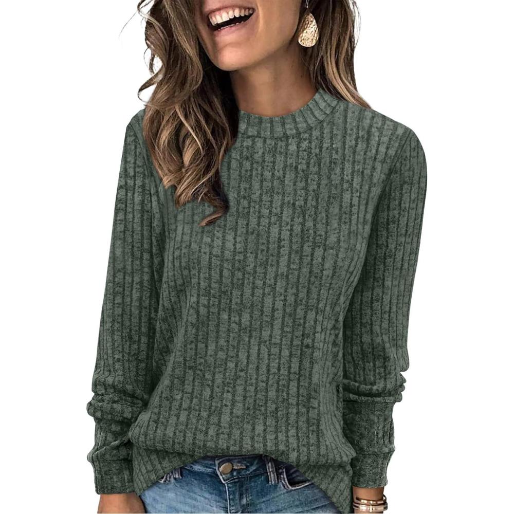 imageXIEERDUO Long Sleeve Shirts For Women Dressy Casual Mock Neck Fall Fashion 2025 Soft Lightweight Tunic SweatersGreen