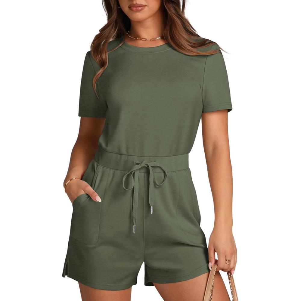 imageXIEERDUO Rompers for Women 2024 One Piece Jumpsuits for Women Shorts Romper Vacation Outfits for Women Grey Olive M