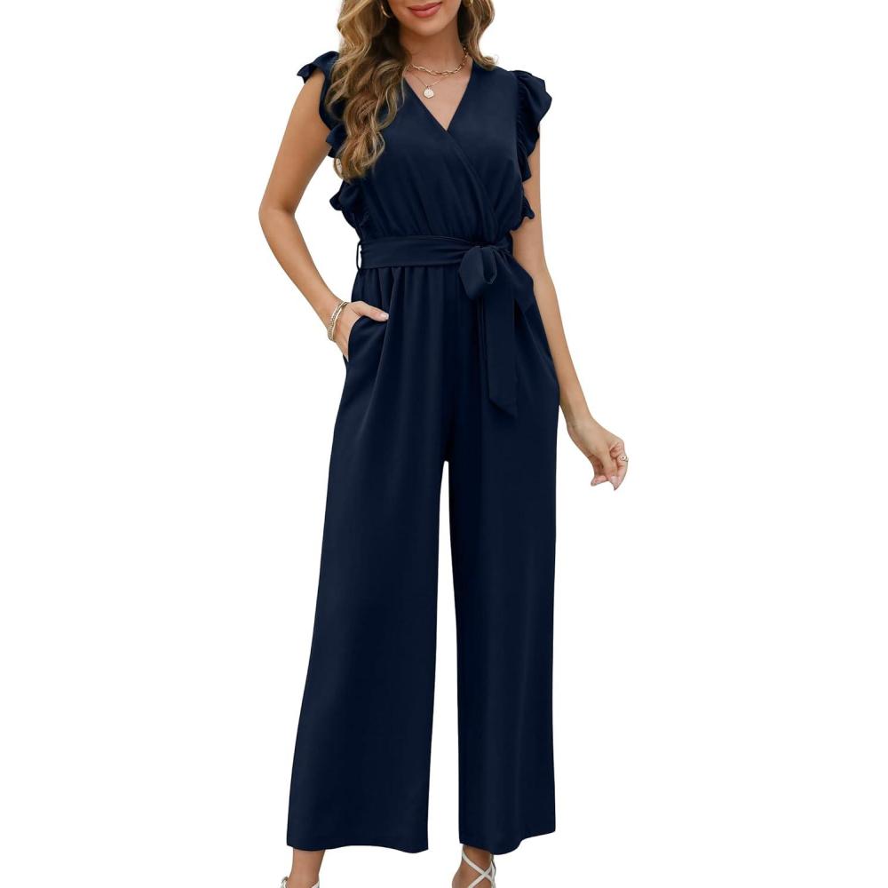 imageXIEERDUO Womens Jumpsuits Belted High Waist Rompers For Women One Piece Casual Outfits04navy