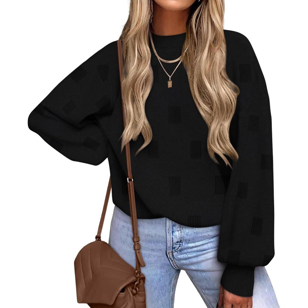 imageXIEERDUO Womens Sweaters Pullover Knit Sweater Turtleneck Long Sleeve Shirts Fall Fashion 2025Black