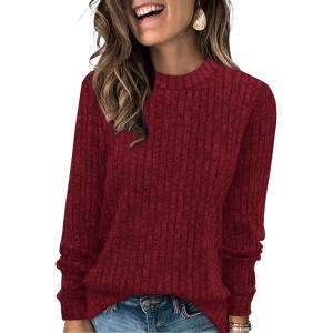 XIEERDUO Long Sleeve Shirts For Women Dressy Casual Mock Neck Fall Fashion 2025 Soft Lightweight Tunic Sweaters(Burgundy)