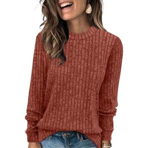 XIEERDUO Long Sleeve Shirts For Women Dressy Casual Mock Neck Fall Fashion 2025 Soft Lightweight Tunic Sweaters(Caramel)
