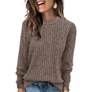 XIEERDUO Long Sleeve Shirts For Women Dressy Casual Mock Neck Fall Fashion 2025 Soft Lightweight Tunic Sweaters(Coffee)