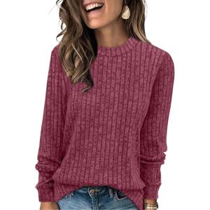 XIEERDUO Long Sleeve Shirts For Women Dressy Casual Mock Neck Fall Fashion 2025 Soft Lightweight Tunic Sweaters(Maroon)