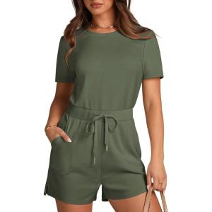 XIEERDUO Rompers for Women 2024 One Piece Jumpsuits for Women Shorts Romper Vacation Outfits for Women Grey Olive M
