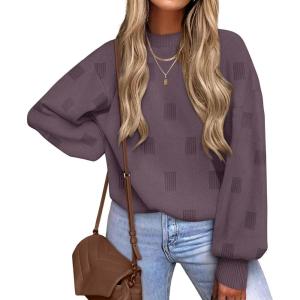 XIEERDUO Womens Sweaters Pullover Knit Sweater Turtleneck Long Sleeve Shirts Fall Fashion 2025(Purple)