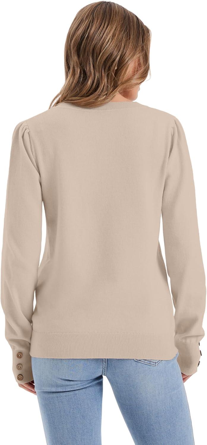 imageWomens Sweaters Fall Fashion 2025 Long Sleeve Button Cuff Soft Knit Pullover Trendy Tops Dressy Casual BlousesApricot