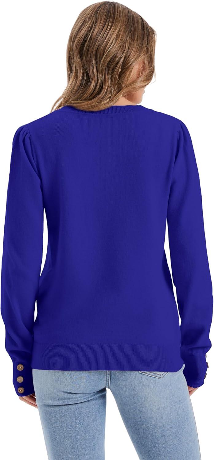 imageWomens Sweaters Fall Fashion 2025 Long Sleeve Button Cuff Soft Knit Pullover Trendy Tops Dressy Casual BlousesBlue