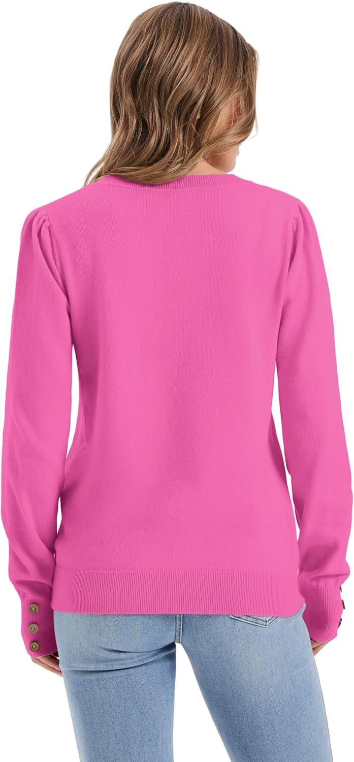 imageWomens Sweaters Fall Fashion 2025 Long Sleeve Button Cuff Soft Knit Pullover Trendy Tops Dressy Casual BlousesPink