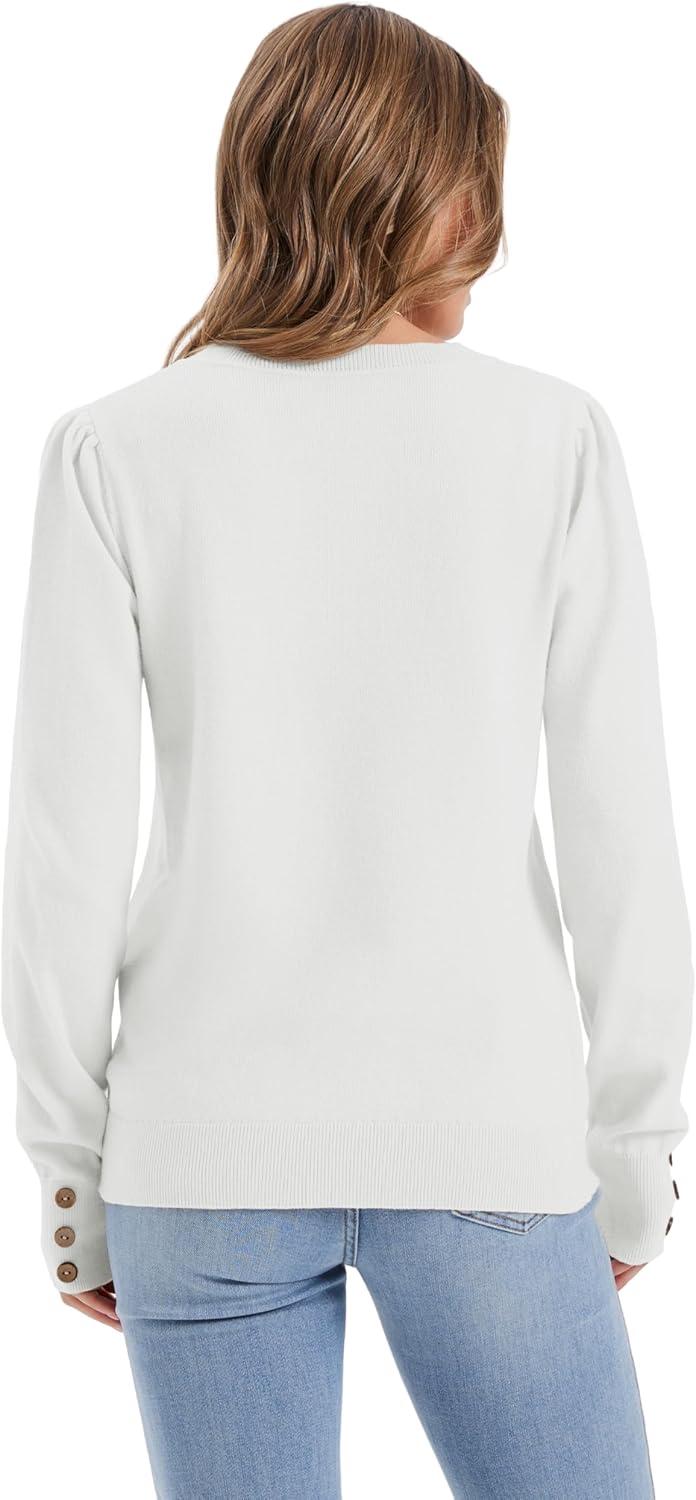 imageWomens Sweaters Fall Fashion 2025 Long Sleeve Button Cuff Soft Knit Pullover Trendy Tops Dressy Casual BlousesWhite