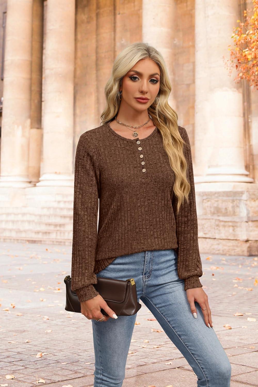 imageXIEERDUO Sweater for Women Winter Clothing Long Sleeve Shirts Fall Fashion Must Haves Comfiest Airport Outfits TrendyBrown