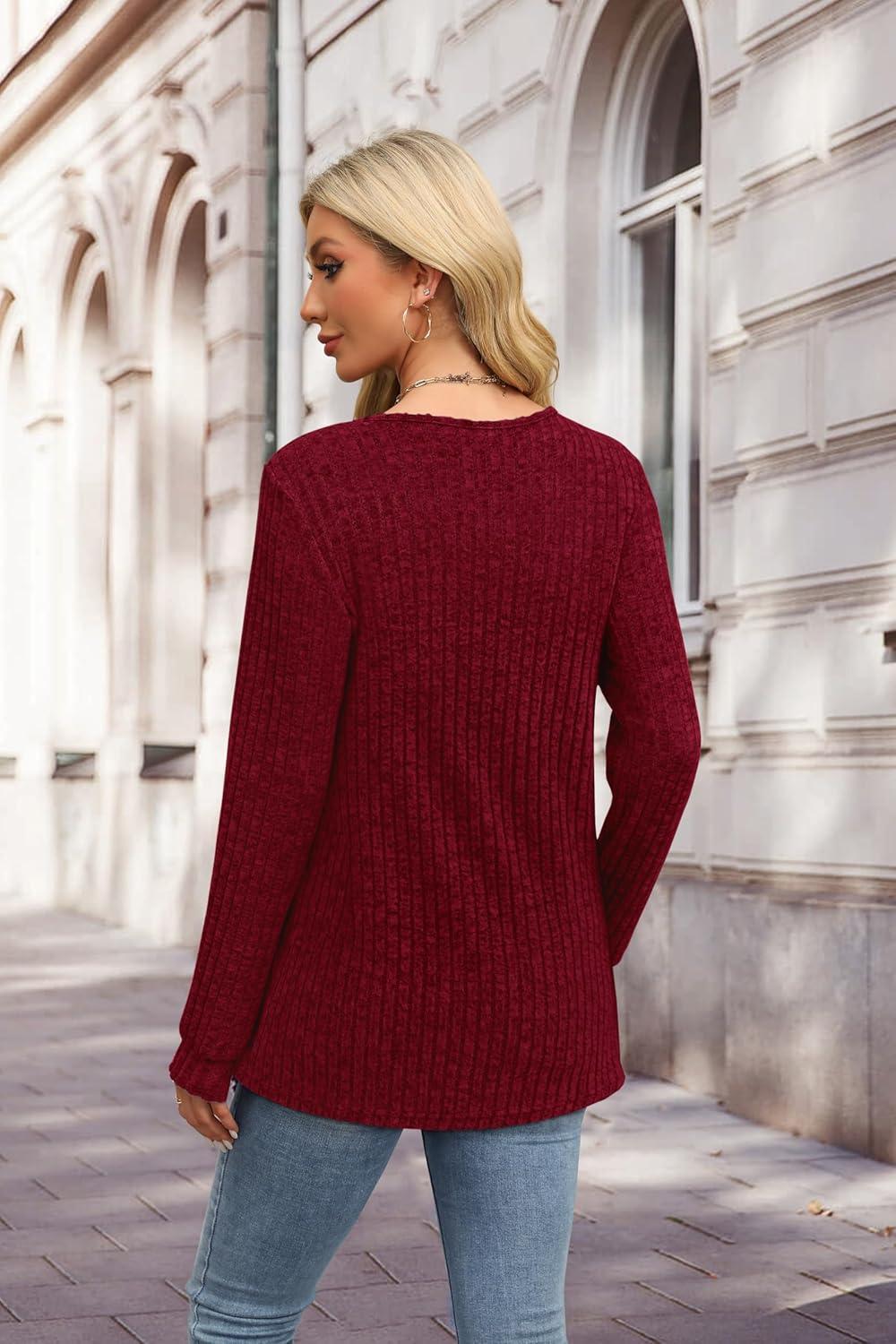 imageXIEERDUO Sweater for Women Winter Clothing Long Sleeve Shirts Fall Fashion Must Haves Comfiest Airport Outfits TrendyBurgundy