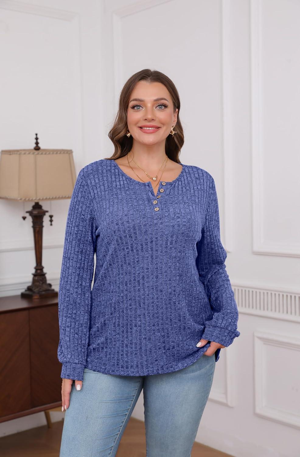 imageXIEERDUO Sweater for Women Winter Clothing Long Sleeve Shirts Fall Fashion Must Haves Comfiest Airport Outfits TrendyDark Blue