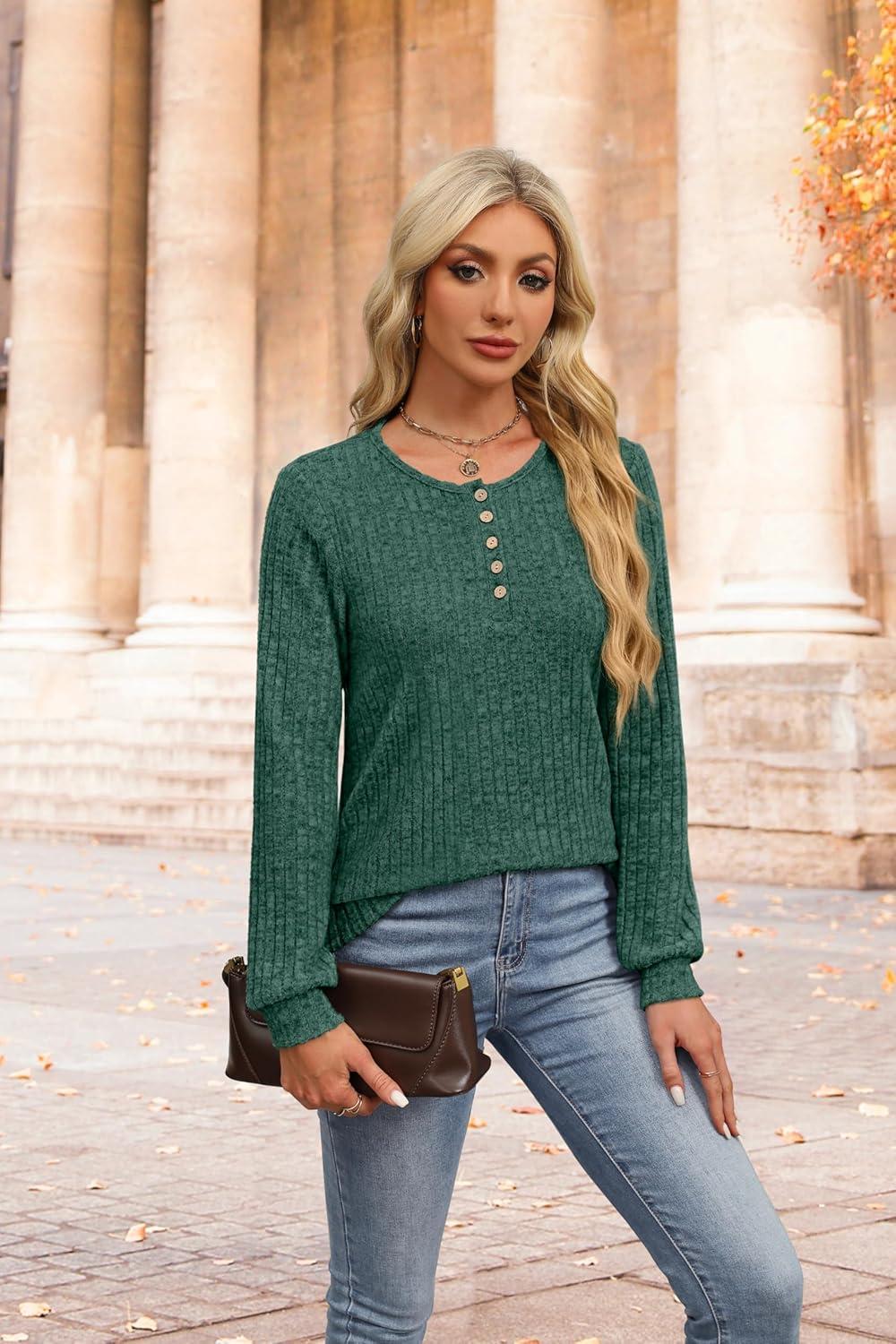 imageXIEERDUO Sweater for Women Winter Clothing Long Sleeve Shirts Fall Fashion Must Haves Comfiest Airport Outfits TrendyDark Green