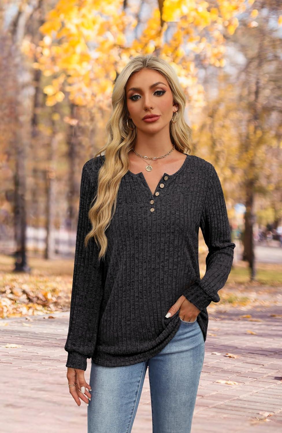imageXIEERDUO Sweater for Women Winter Clothing Long Sleeve Shirts Fall Fashion Must Haves Comfiest Airport Outfits TrendyDark Grey