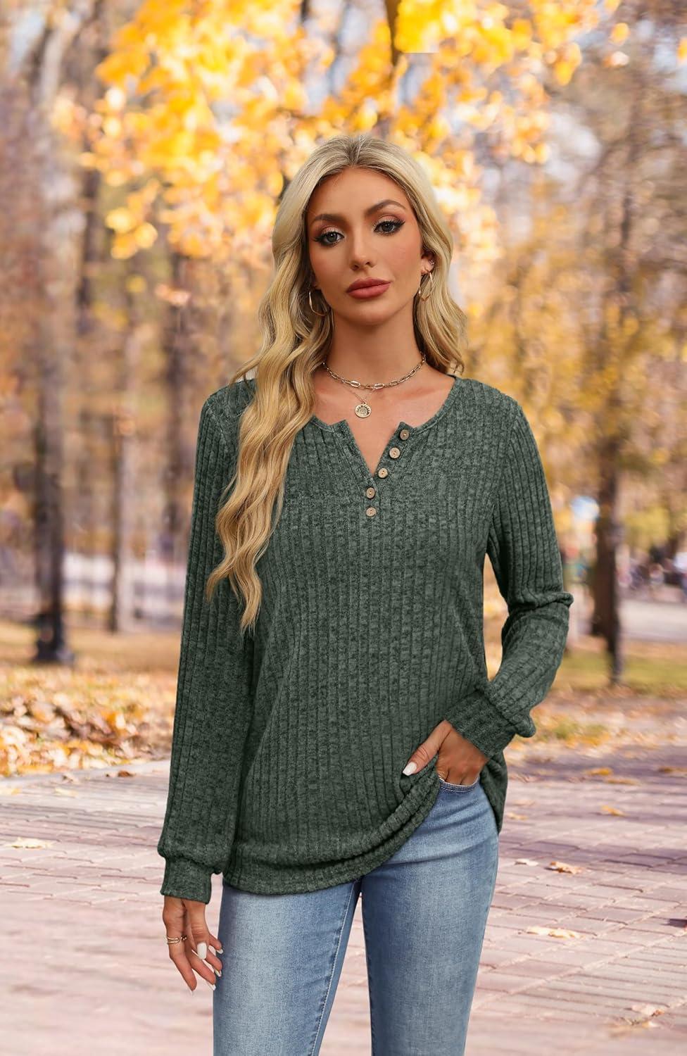 imageXIEERDUO Sweater for Women Winter Clothing Long Sleeve Shirts Fall Fashion Must Haves Comfiest Airport Outfits TrendyGreen