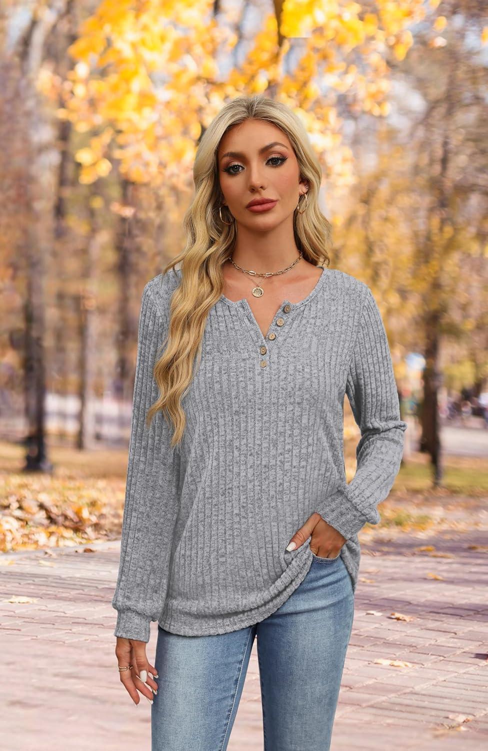 imageXIEERDUO Sweater for Women Winter Clothing Long Sleeve Shirts Fall Fashion Must Haves Comfiest Airport Outfits TrendyGrey