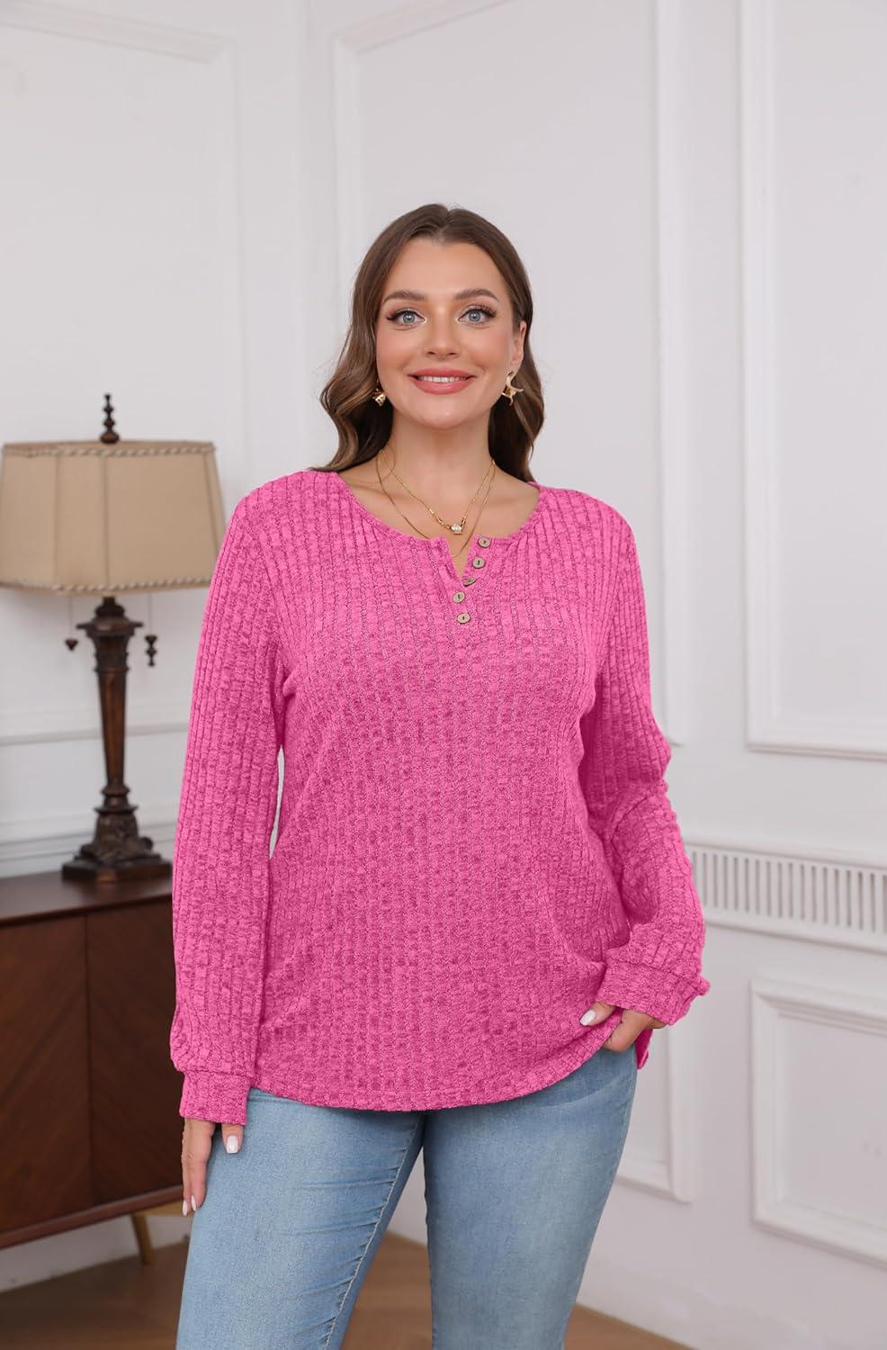 imageXIEERDUO Sweater for Women Winter Clothing Long Sleeve Shirts Fall Fashion Must Haves Comfiest Airport Outfits TrendyHot Pink