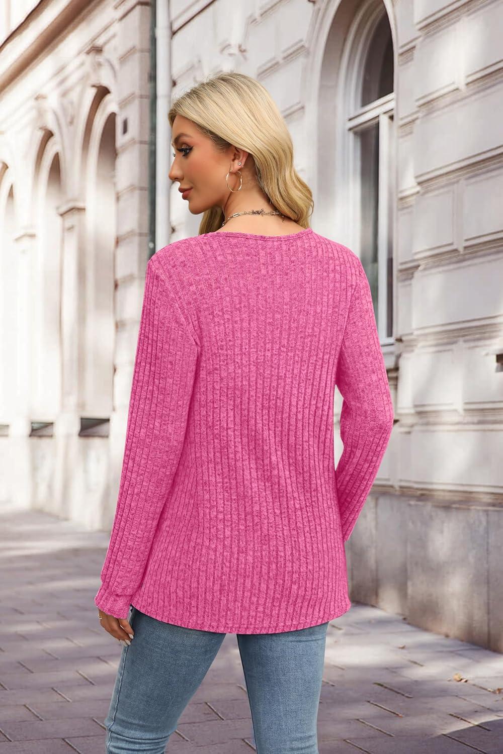 imageXIEERDUO Sweater for Women Winter Clothing Long Sleeve Shirts Fall Fashion Must Haves Comfiest Airport Outfits TrendyHot Pink