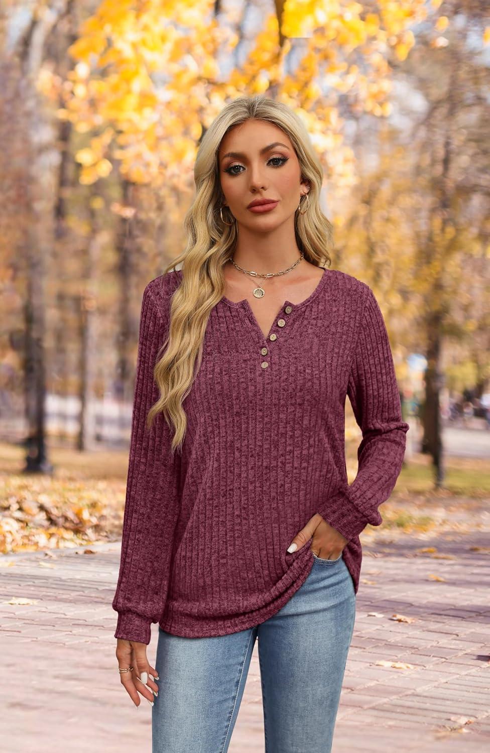 imageXIEERDUO Sweater for Women Winter Clothing Long Sleeve Shirts Fall Fashion Must Haves Comfiest Airport Outfits TrendyMaroon