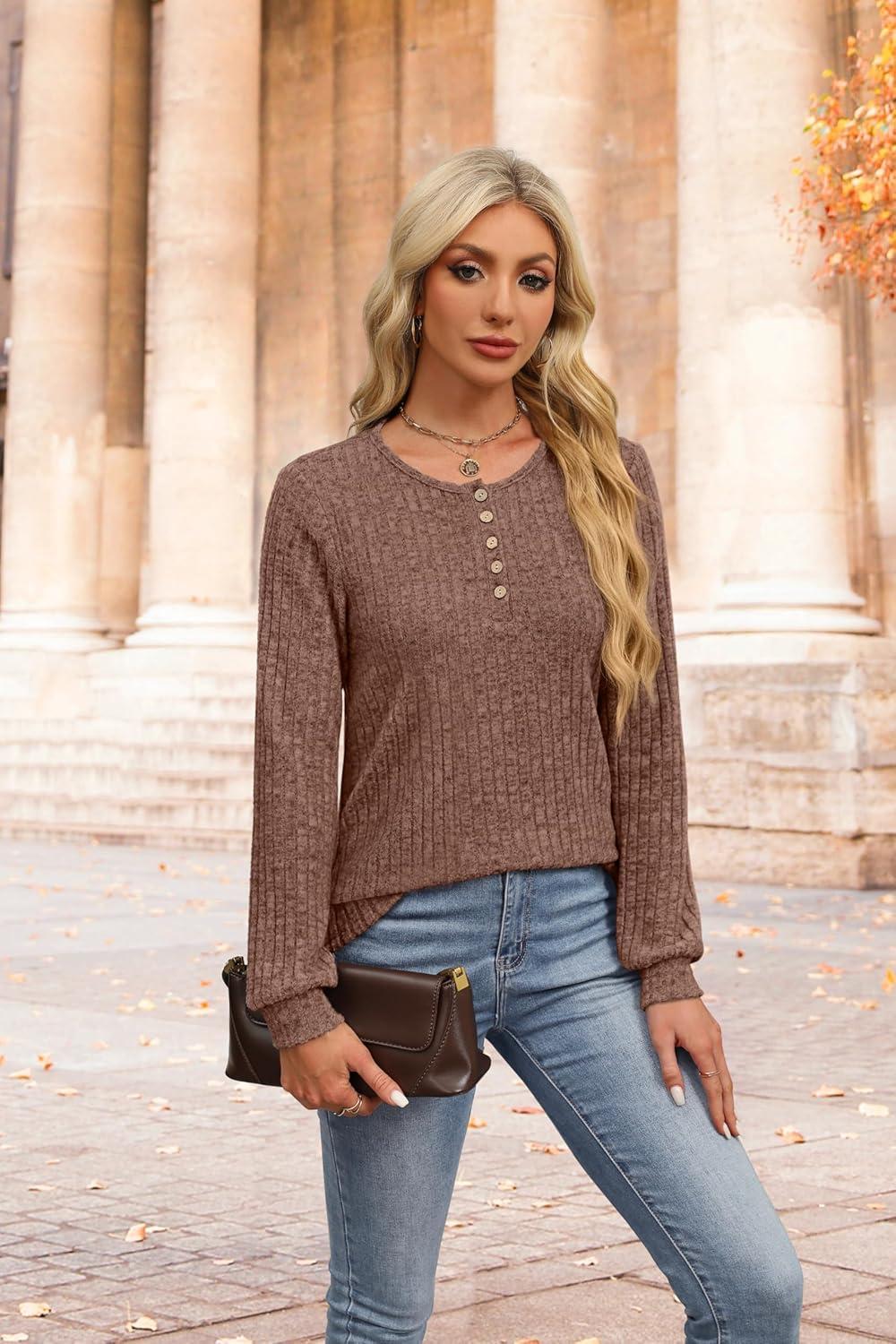 imageXIEERDUO Sweater for Women Winter Clothing Long Sleeve Shirts Fall Fashion Must Haves Comfiest Airport Outfits TrendyPretty Brown