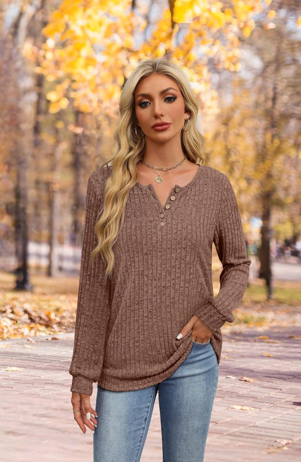 imageXIEERDUO Sweater for Women Winter Clothing Long Sleeve Shirts Fall Fashion Must Haves Comfiest Airport Outfits TrendyPretty Brown