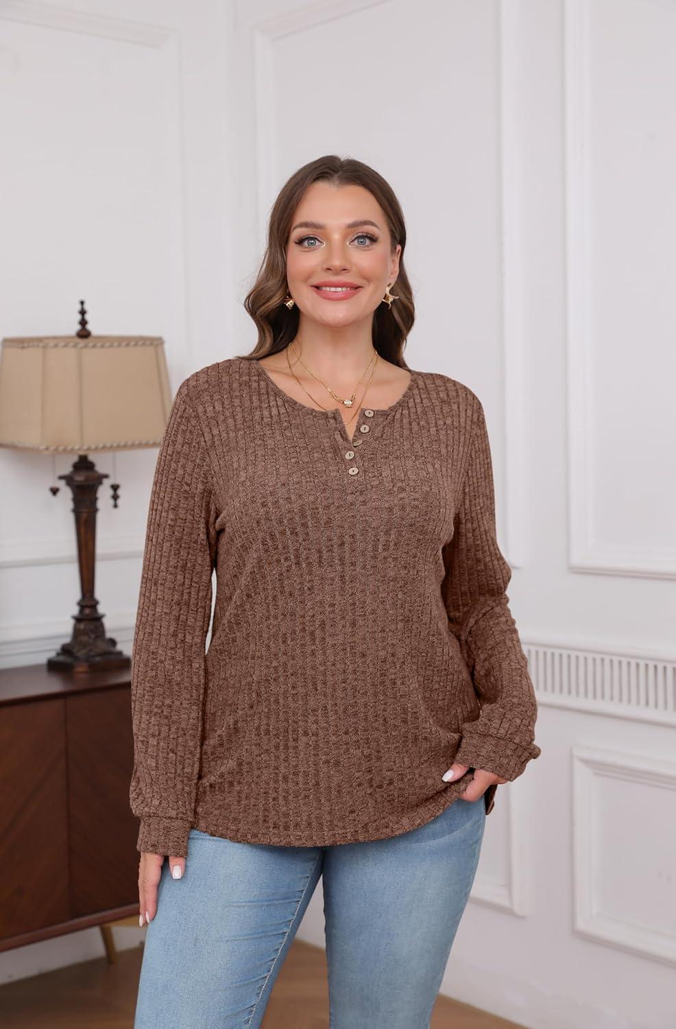 imageXIEERDUO Sweater for Women Winter Clothing Long Sleeve Shirts Fall Fashion Must Haves Comfiest Airport Outfits TrendyPretty Brown