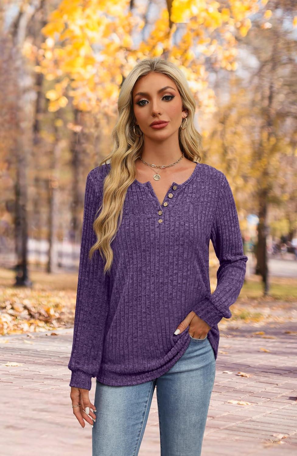 imageXIEERDUO Sweater for Women Winter Clothing Long Sleeve Shirts Fall Fashion Must Haves Comfiest Airport Outfits TrendyPurple