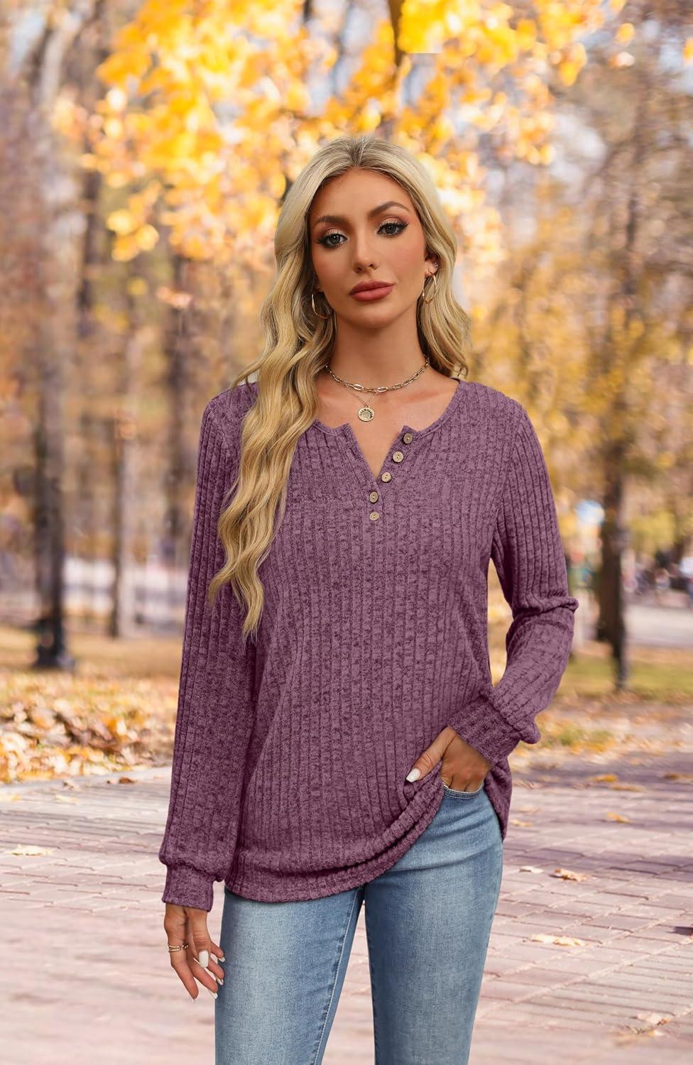 imageXIEERDUO Sweater for Women Winter Clothing Long Sleeve Shirts Fall Fashion Must Haves Comfiest Airport Outfits TrendyPurple Red