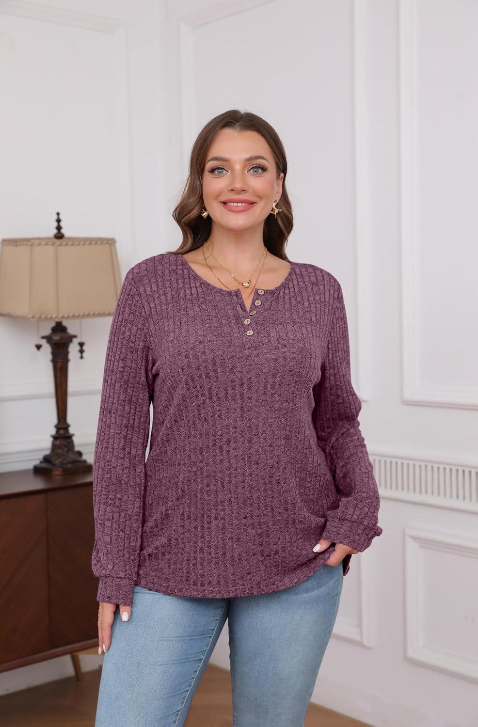 imageXIEERDUO Sweater for Women Winter Clothing Long Sleeve Shirts Fall Fashion Must Haves Comfiest Airport Outfits TrendyPurple Red