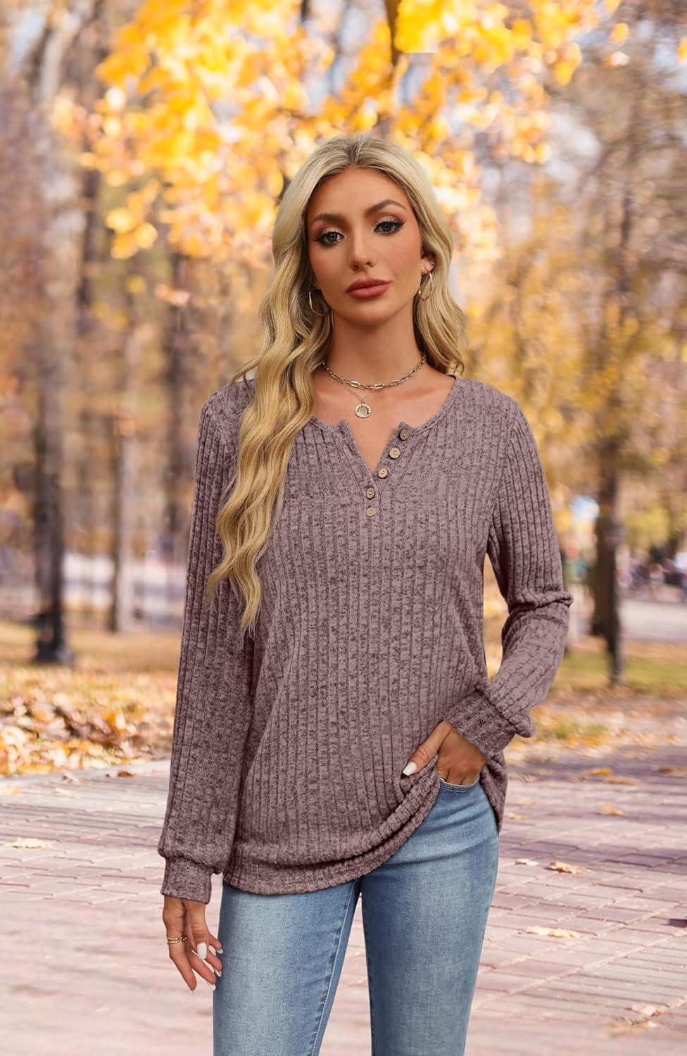 imageXIEERDUO Sweater for Women Winter Clothing Long Sleeve Shirts Fall Fashion Must Haves Comfiest Airport Outfits TrendyRosy Brown
