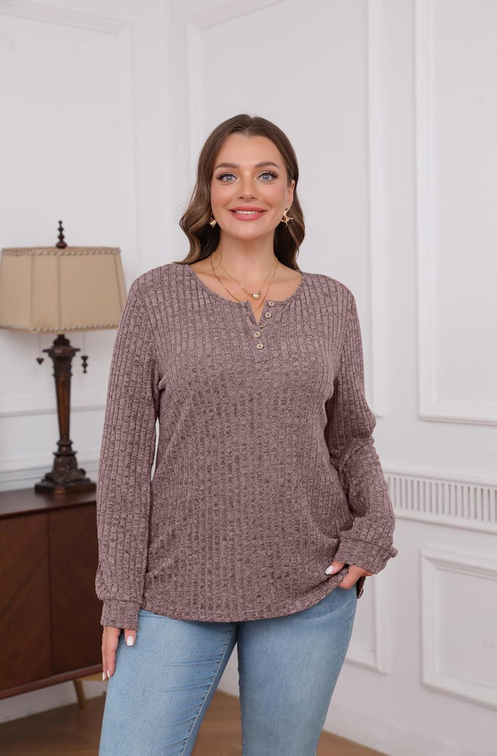 imageXIEERDUO Sweater for Women Winter Clothing Long Sleeve Shirts Fall Fashion Must Haves Comfiest Airport Outfits TrendyRosy Brown