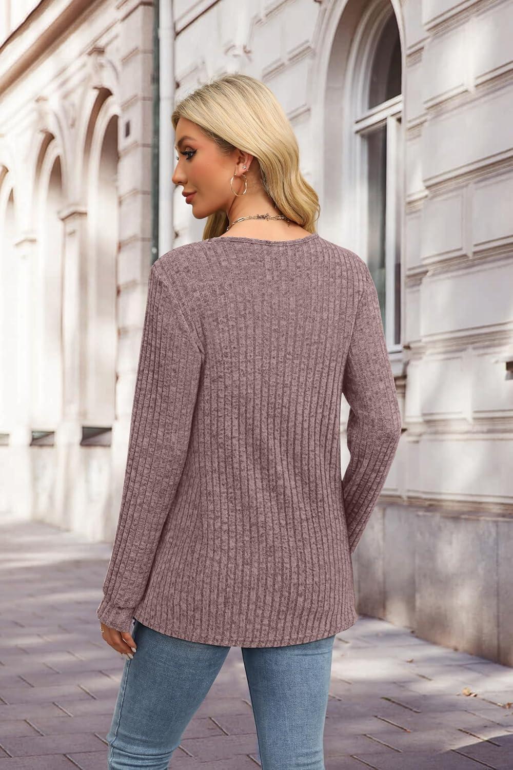 imageXIEERDUO Sweater for Women Winter Clothing Long Sleeve Shirts Fall Fashion Must Haves Comfiest Airport Outfits TrendyRosy Brown