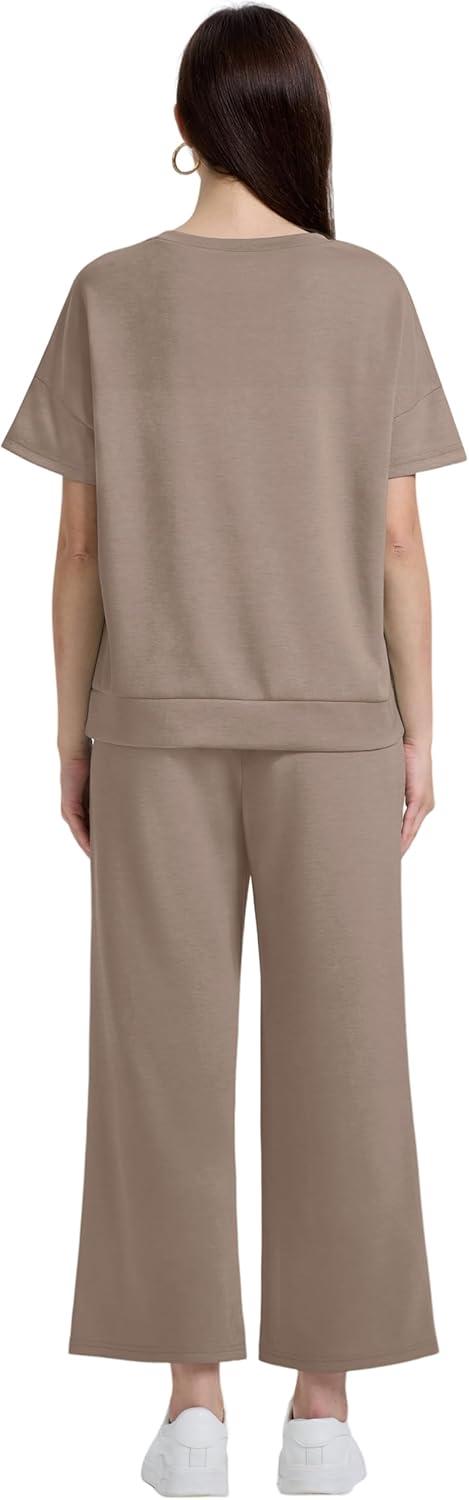 imageXIEERDUO Womens 2 Piece Outfits For Women Loose Pajamas Pullover Tops And Wide Leg Pants Lounge Sets Tracksuit Sweatsuit08khaki
