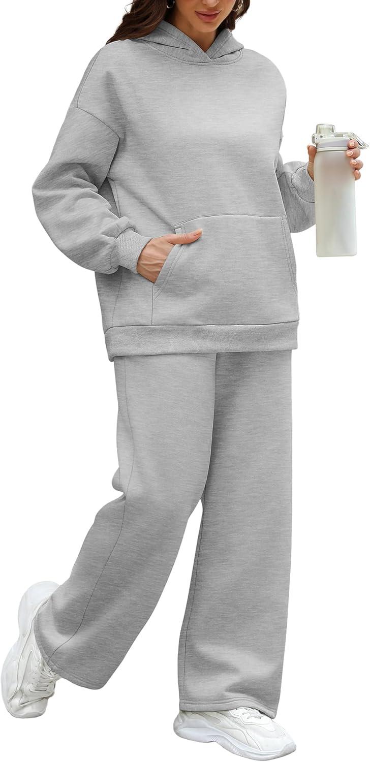 imageXIEERDUO Womens 2 Piece Outfits Lounge Sets for Women 2024 Womens Grey Sweatsuit Plus Size Hoodies Sweatpants Set with Pockets Matching Sets XL