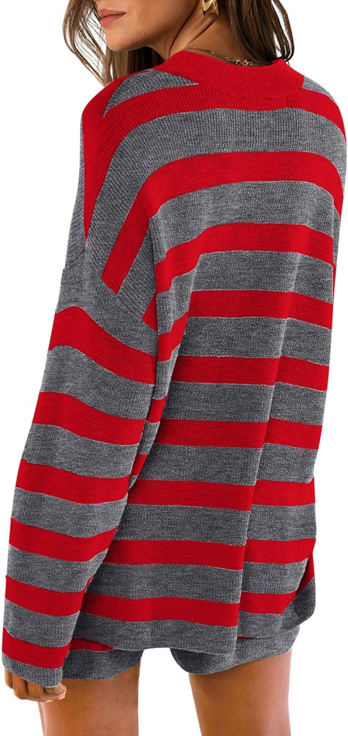 imageXIEERDUO Womens Sweater Sets 2 Piece Outfits Shorts Athleisure Lounge Wear Fall Fashion 2024Hgreyred