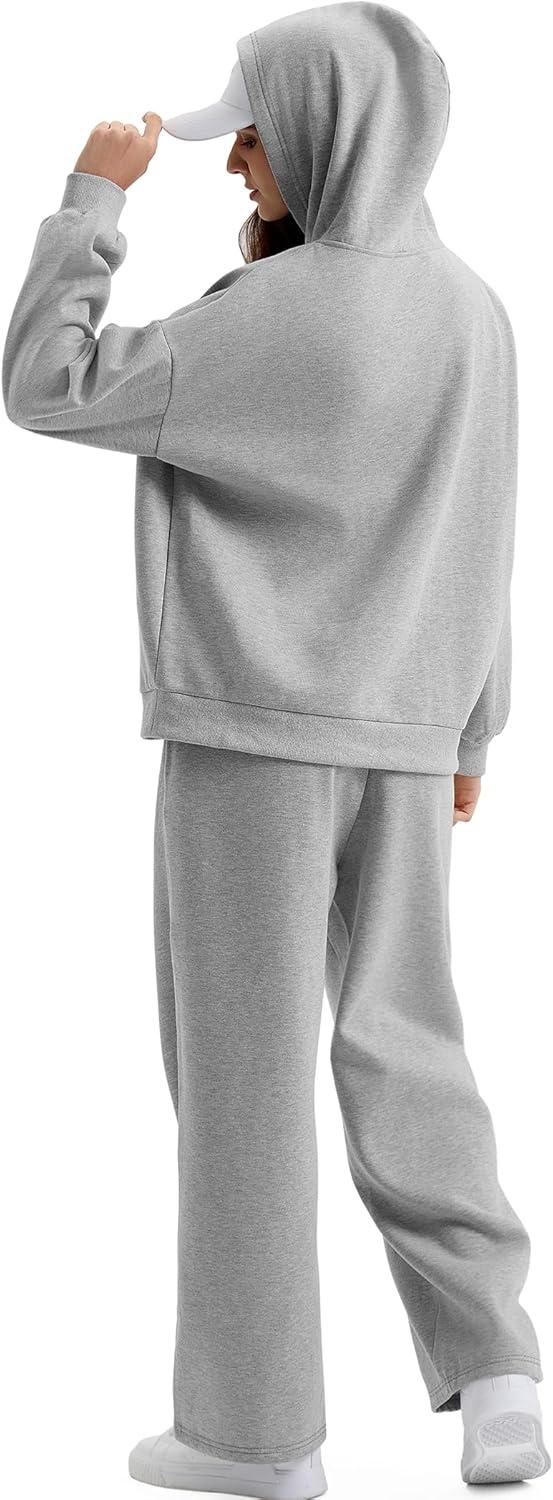 imageXIEERDUO Womens Sweatsuits 2 Piece Set 2024 Hoodie Sets Women 2 Piece Outfits Oversized Sweatshirts Grey Sweatpants for Women Fleece Matching Sets S