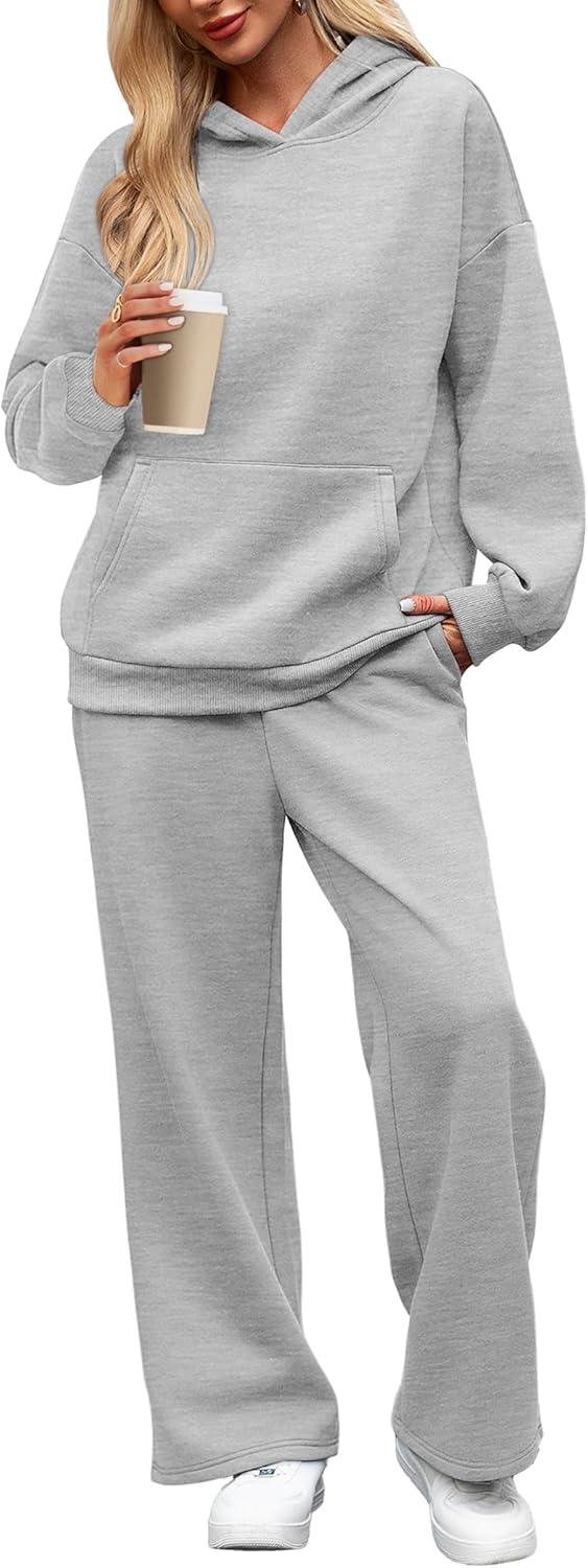 imageXIEERDUO Womens Sweatsuits 2 Piece Set 2024 Hoodie Sets Women 2 Piece Outfits Oversized Sweatshirts Grey Sweatpants for Women Fleece Matching Sets S